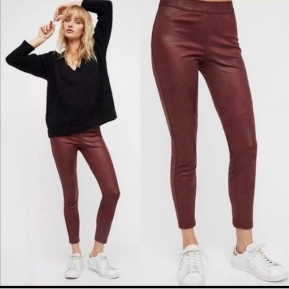 Free People Midnight Vegan Faux Suede Leggings Size 26 Wine Maroon